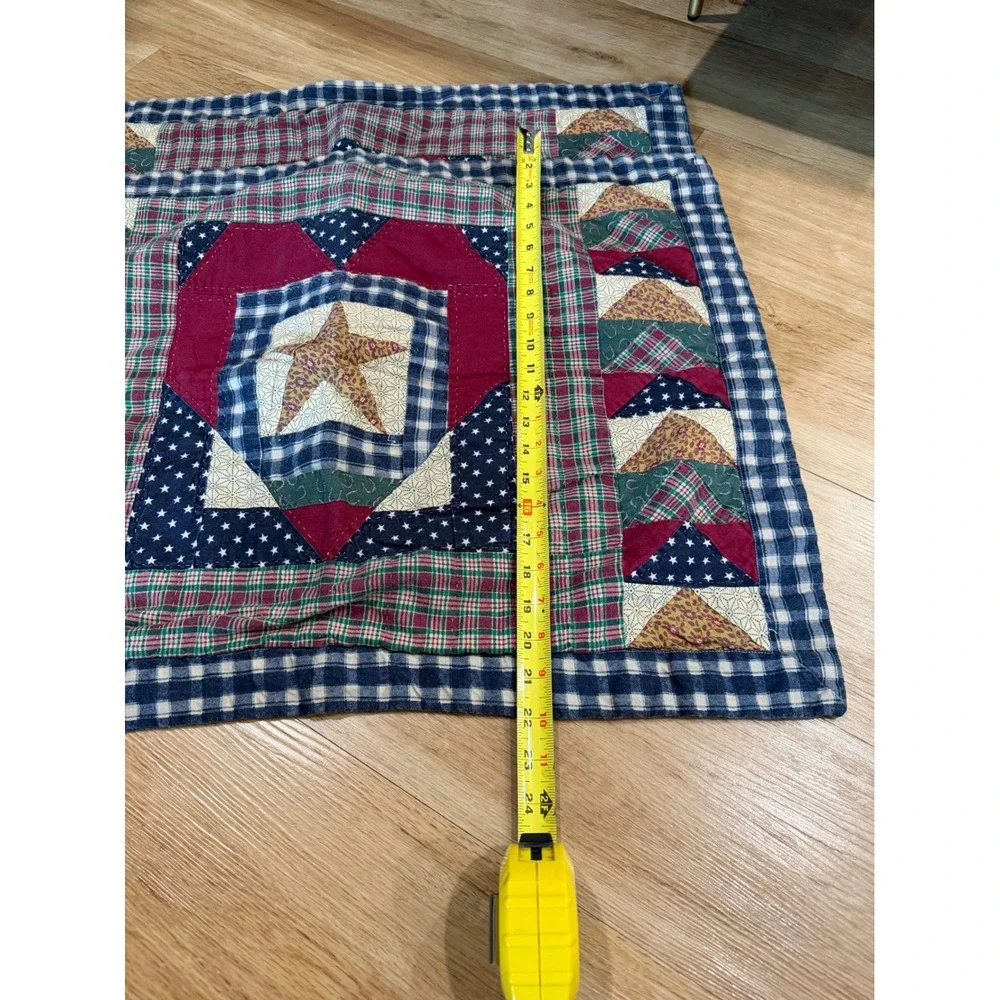 Vintage Quilted Patchwork Star Pillow Shams Set of 2 Americana Farmhouse NavyRed